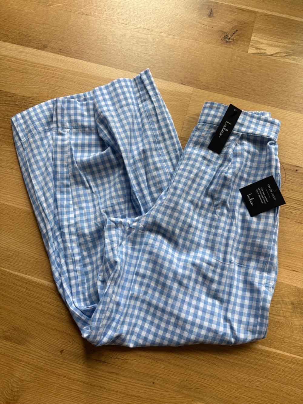 Lulu's Light Blue & White Gingham Wide Leg Pants